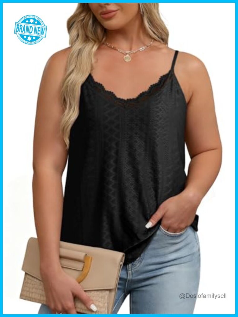 Plus Size Lace V-Neck Spaghetti Strap Tank Top